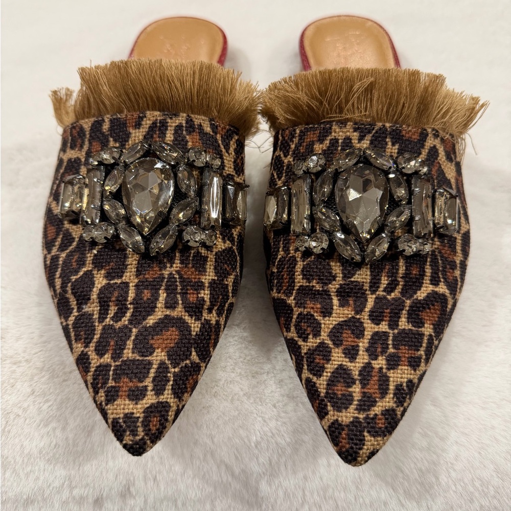 Crown Vintage Brown Leopard Embellished Mules